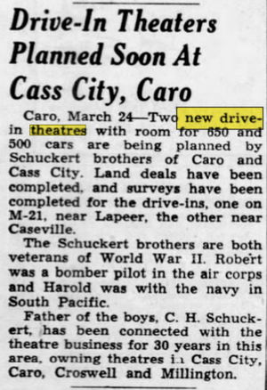 Mar 24 1950 article Caro Drive-In Theatre, Caro